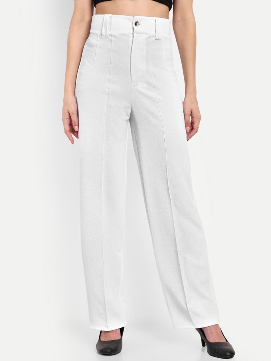 

GLITO Women Relaxed Straight Leg Flared High-Rise Parallel Trousers, Off white