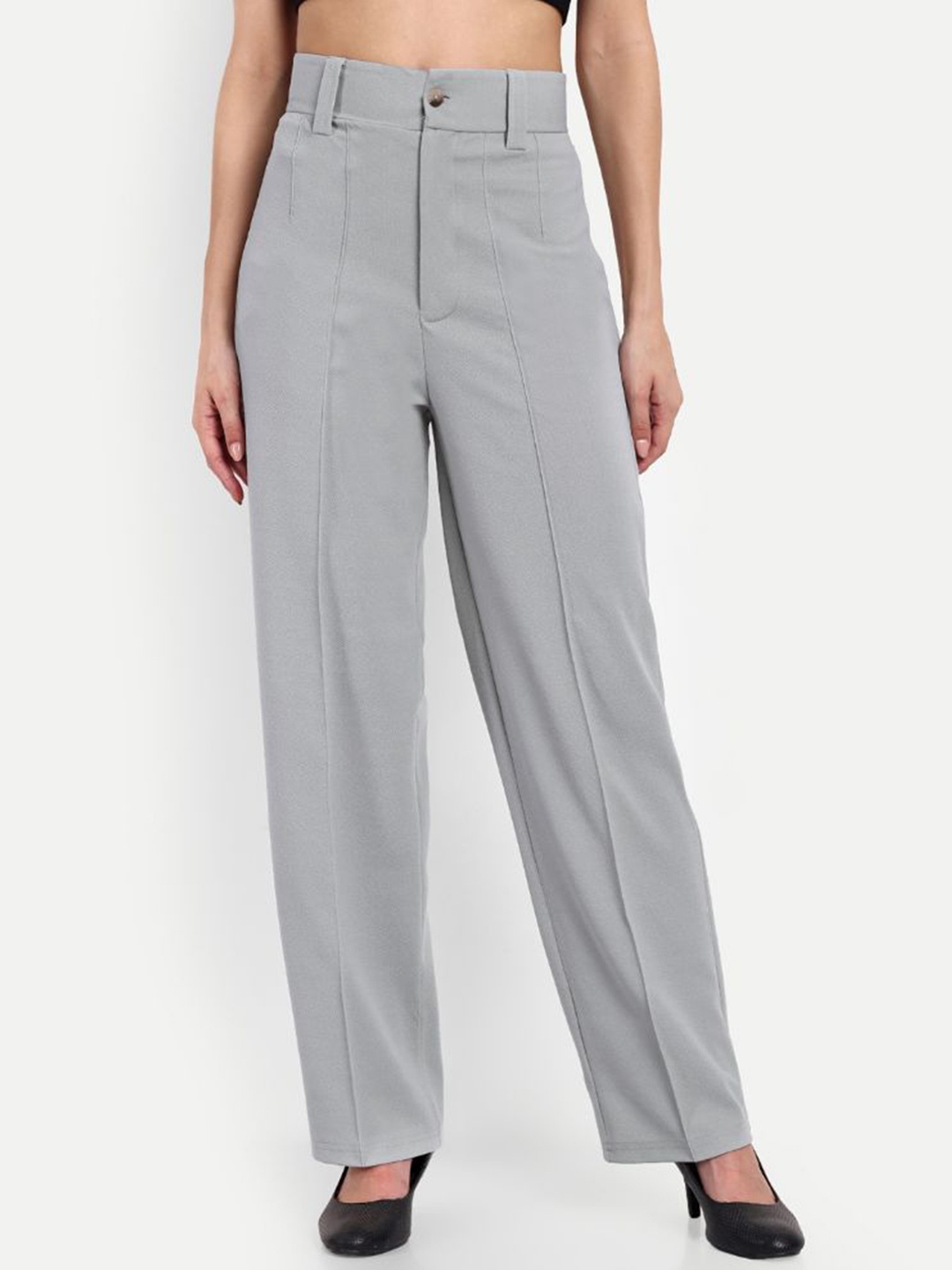 

GLITO Women Relaxed Straight Leg Flared High-Rise Parallel Trousers, Grey
