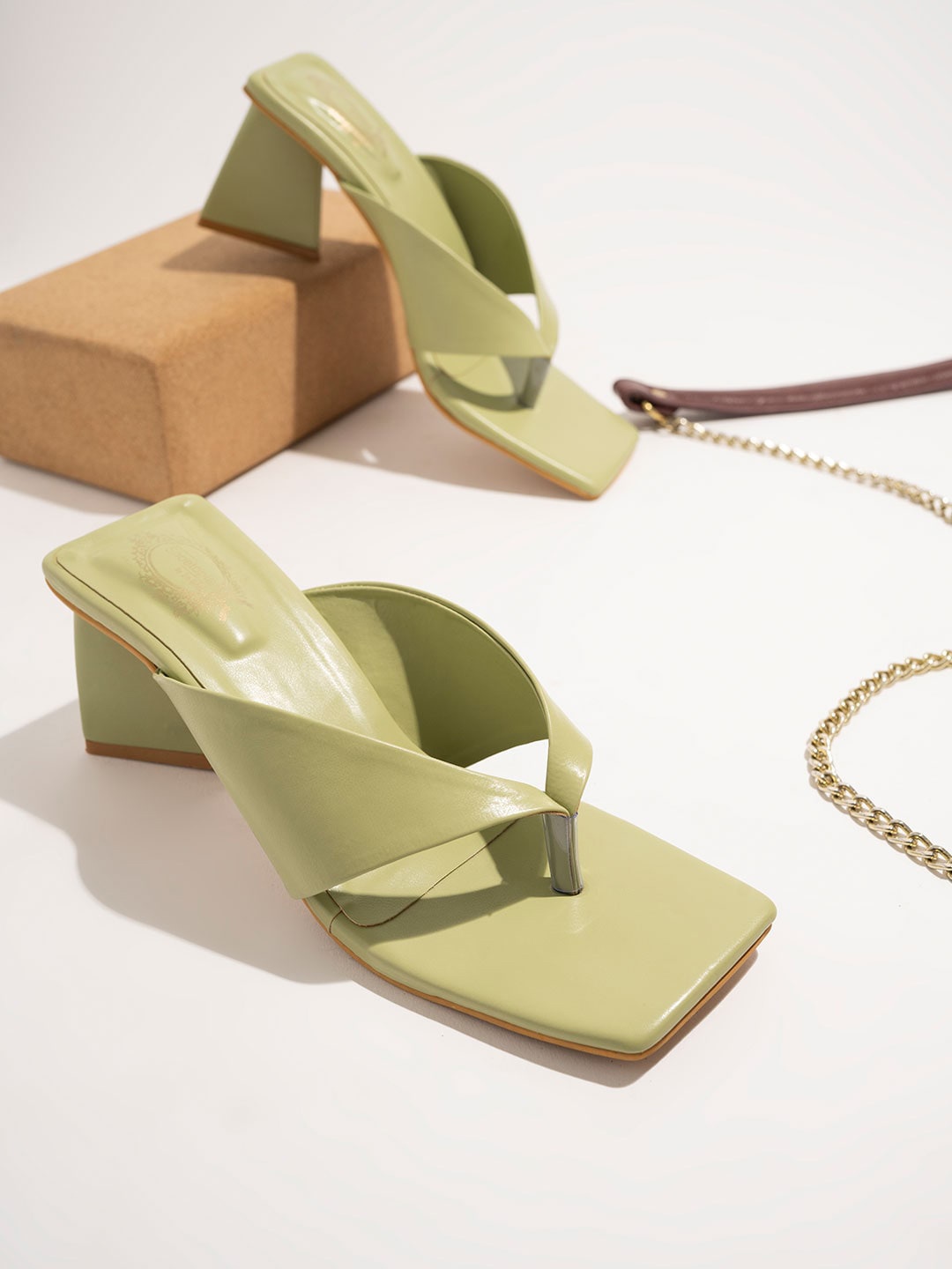 

Shoetopia Girls Open Toe Block Heels, Green