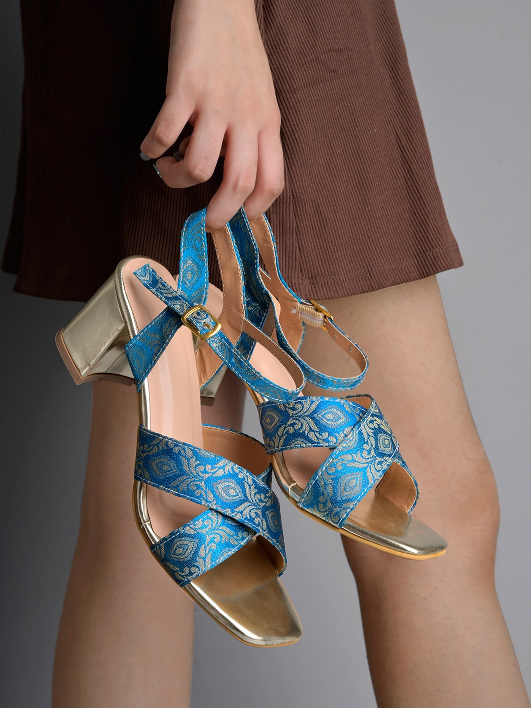 

Shoetopia Girls Printed Open Toe Block Heels, Blue