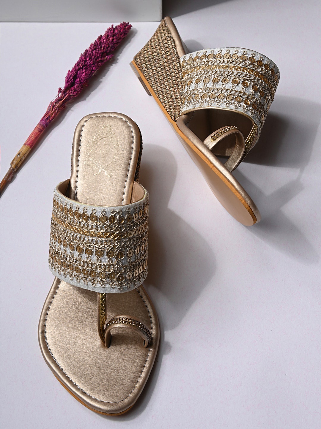 

Shoetopia Girls Ethnic Embellished Wedge Heels, Gold