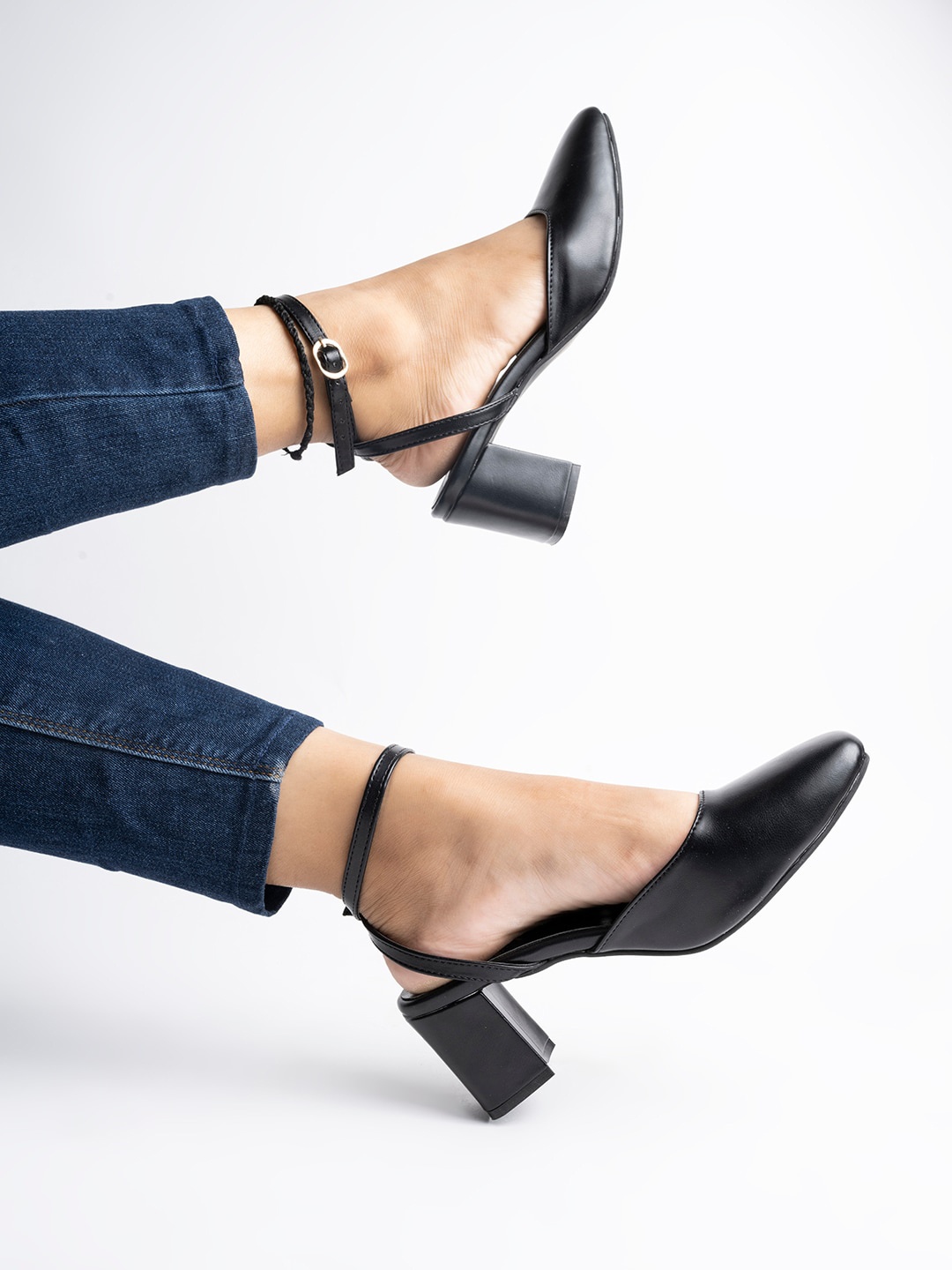 

Shoetopia Girls Square Toe Block Heel Mules, Black