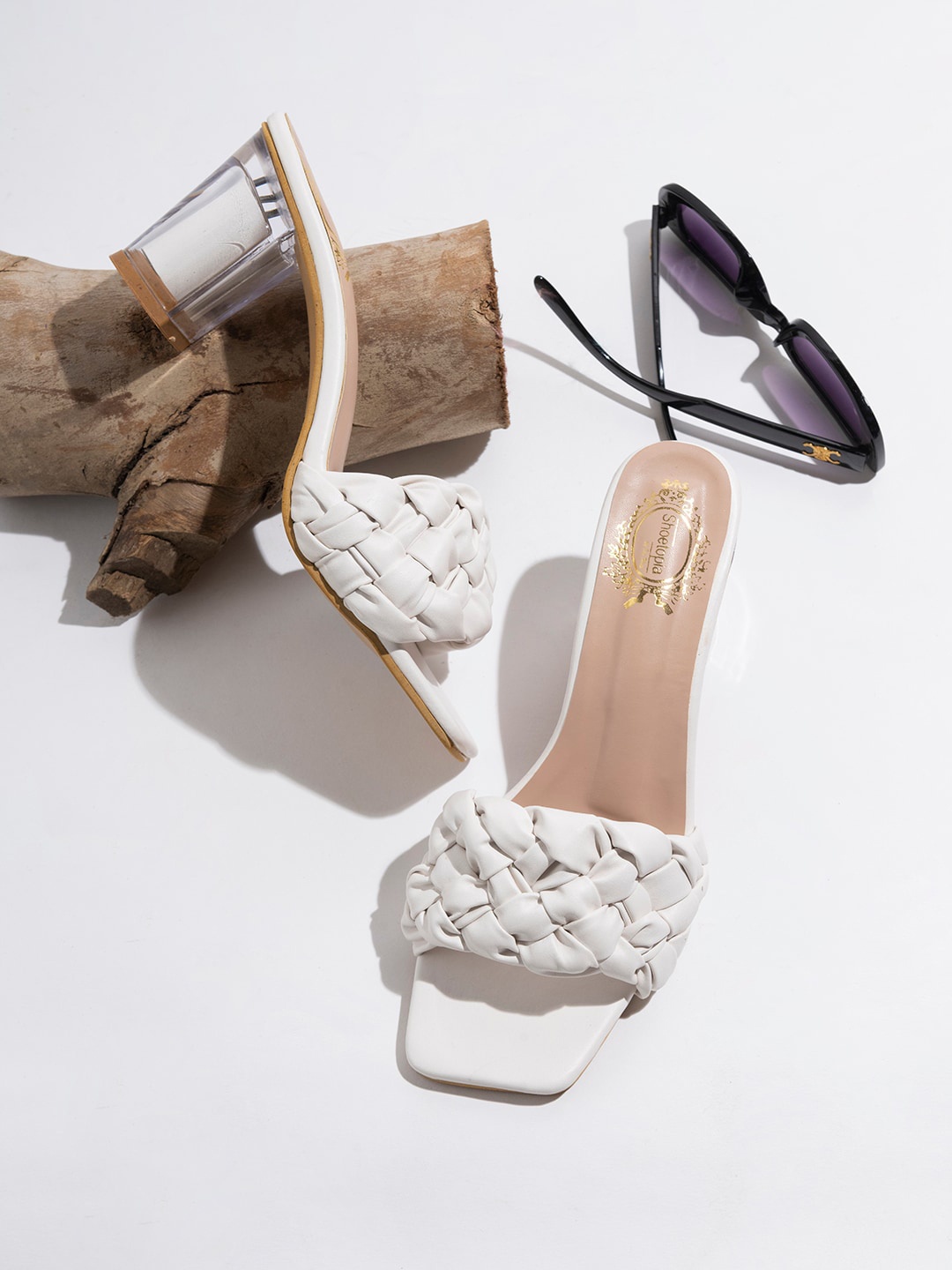 

Shoetopia Girls Textured Open Toe Block Heels, White