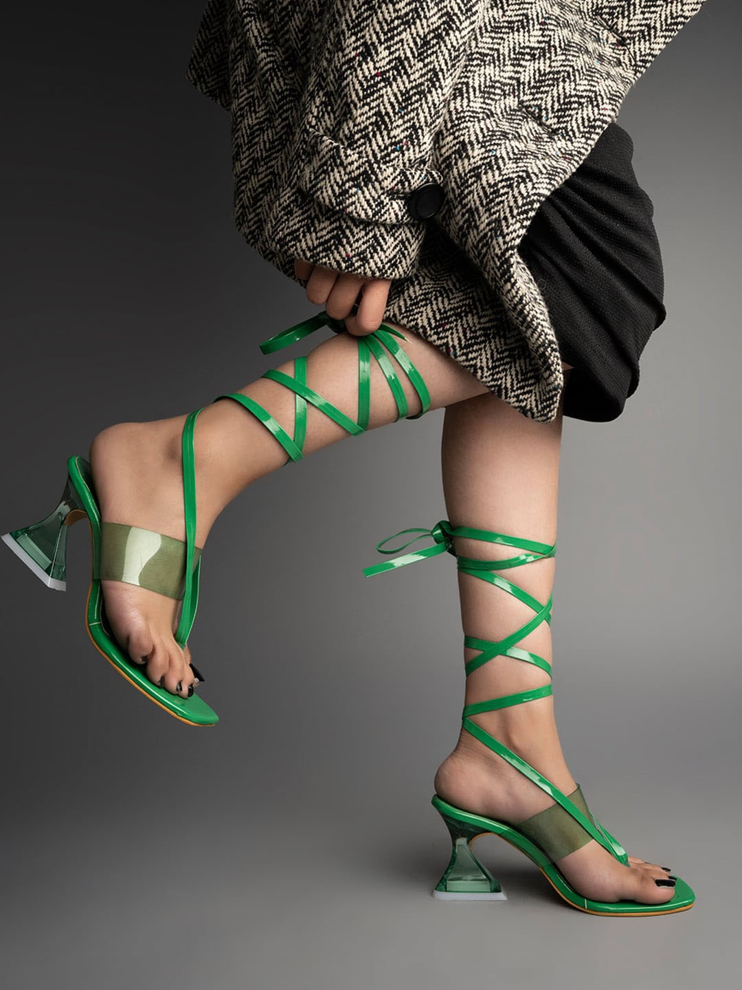 

Shoetopia Girls Open Toe Block Heel Gladiators, Green