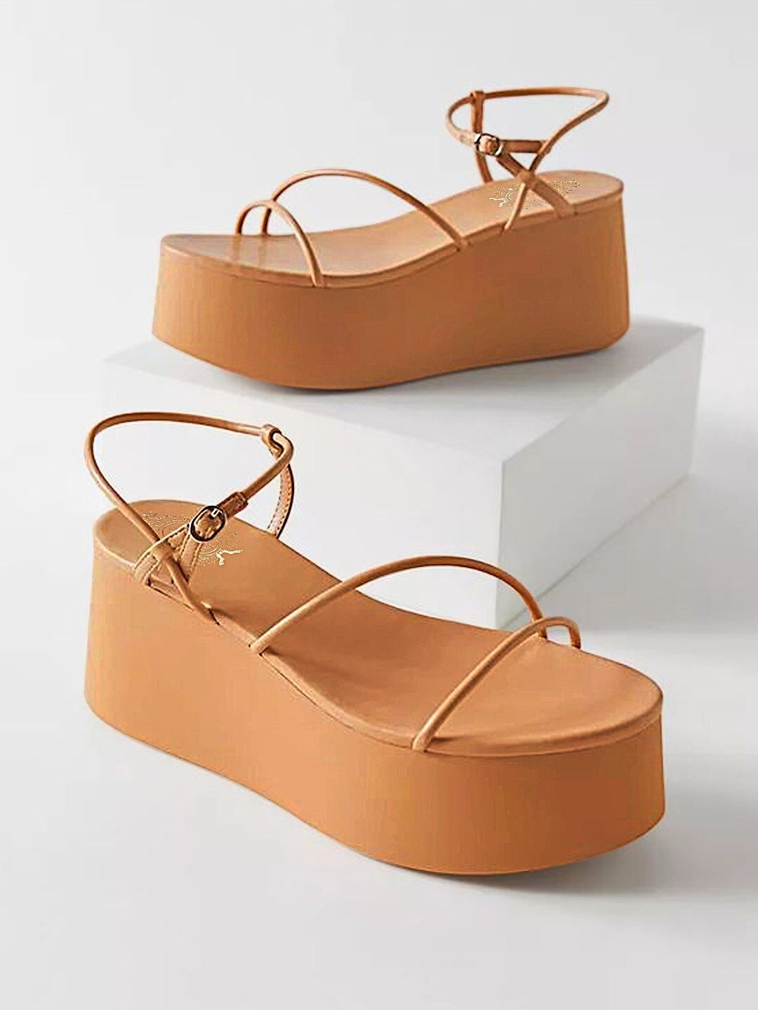 

Shoetopia Girls Flatform Heels With Backstrap, Tan
