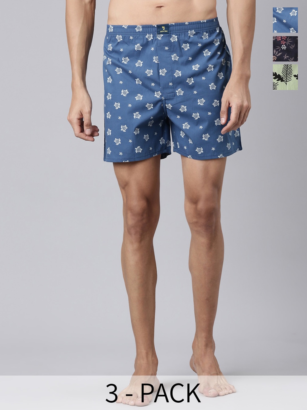 

Joven Pack Of 3 Printed Anti-Fade Anti Shrink Pure Cotton Boxers JB3P-NGTITO, Blue