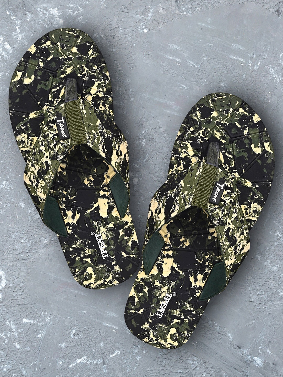 

TPENT Men Printed Thong Flip-Flops, Olive