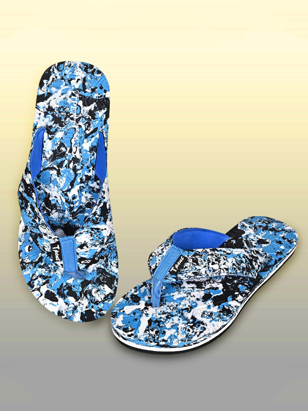 

TPENT Men Printed Thong Flip-Flops, Blue