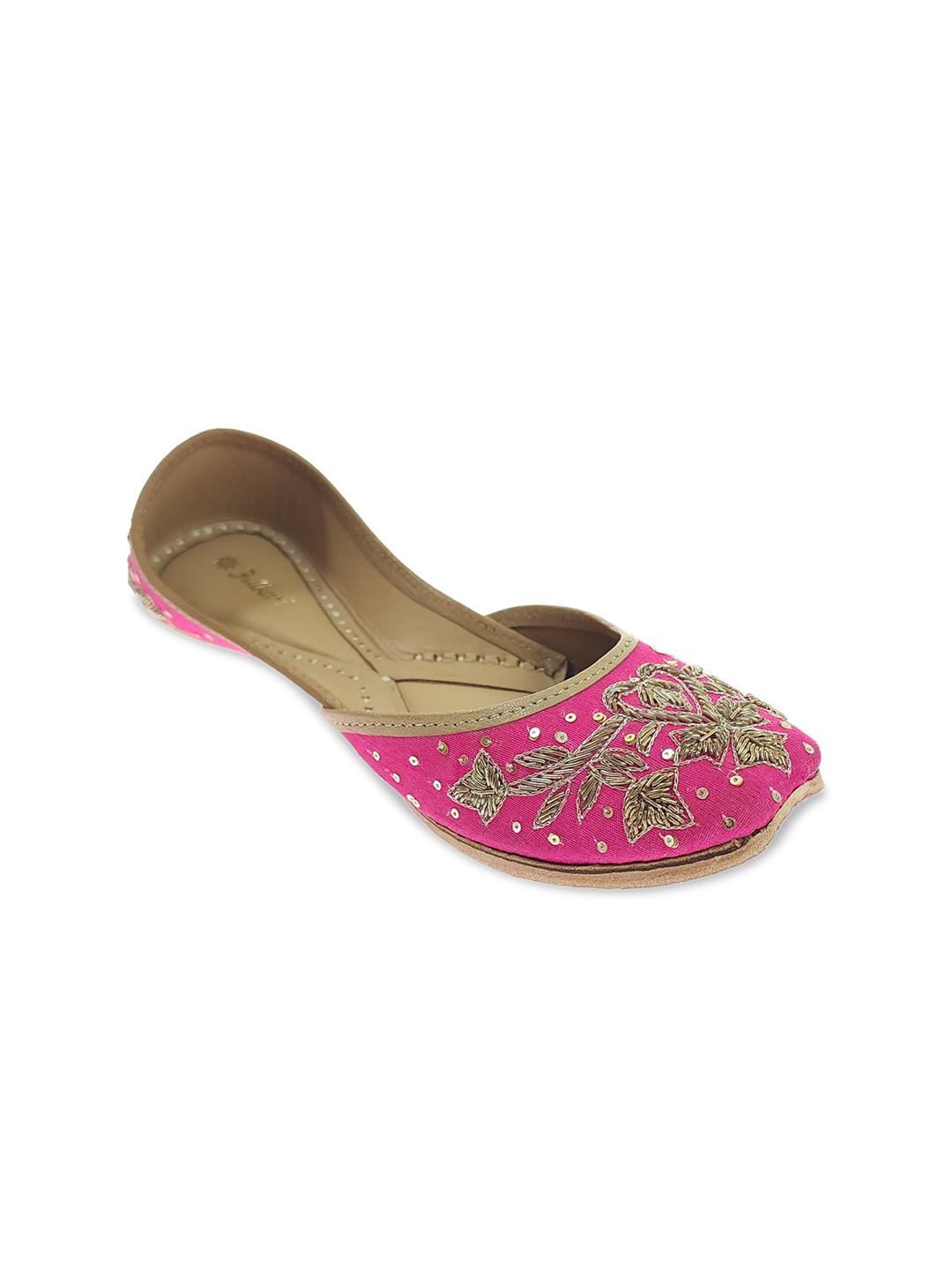 

Fulkari Ethnic Embellished Square Toe Leather Mojaris, Magenta