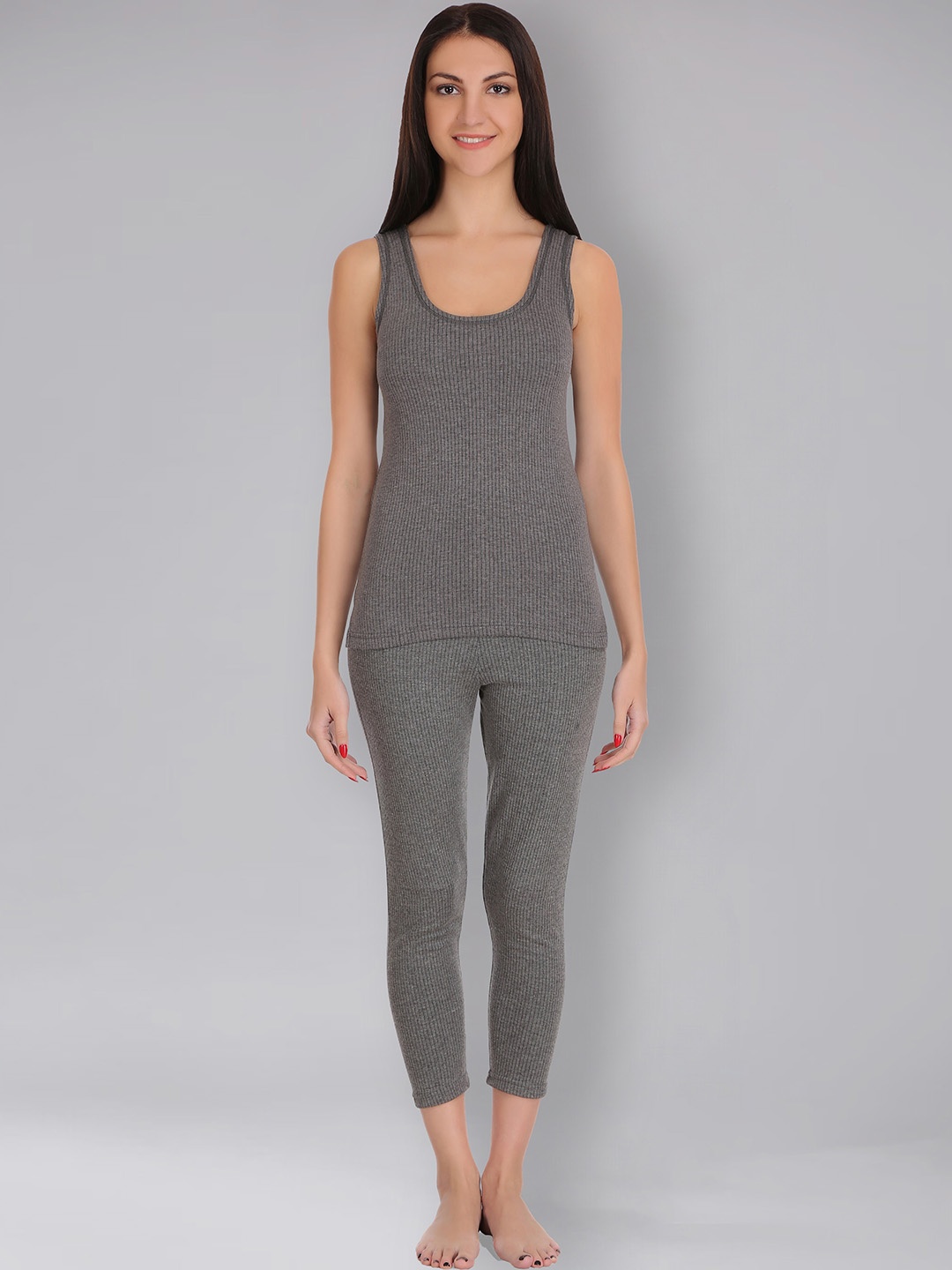 

SELFCARE Soft Poly Cotton Ribbed Sleeveless Thermal Set, Charcoal