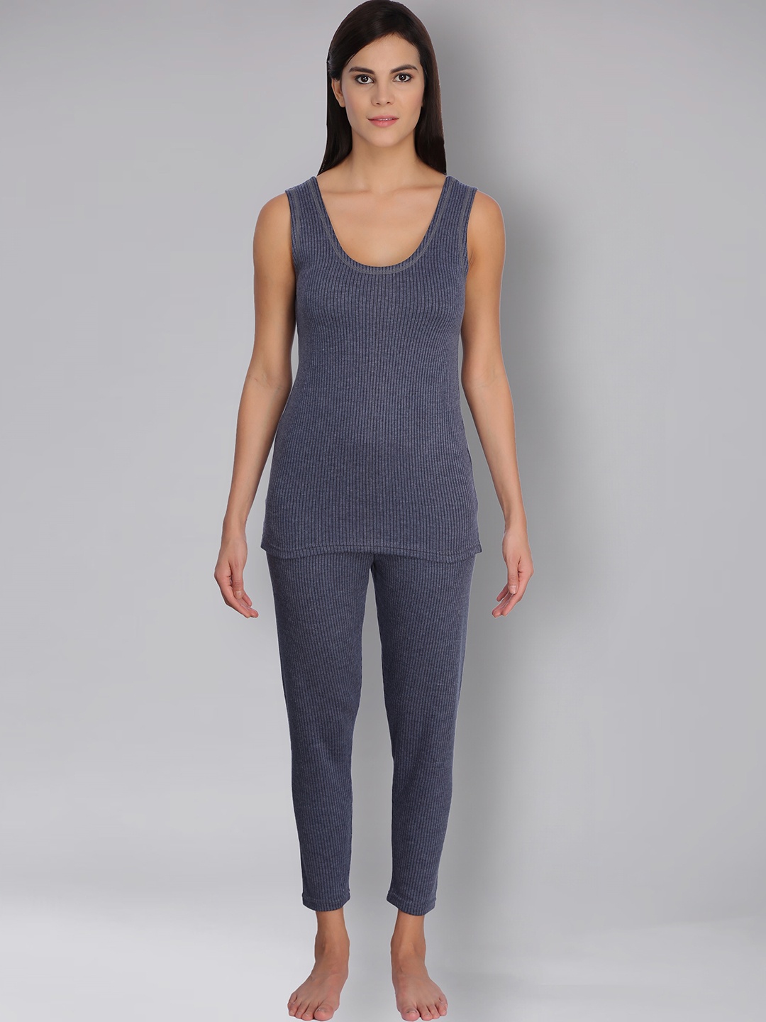 

SELFCARE Knitted Striped Thermal Set, Navy blue