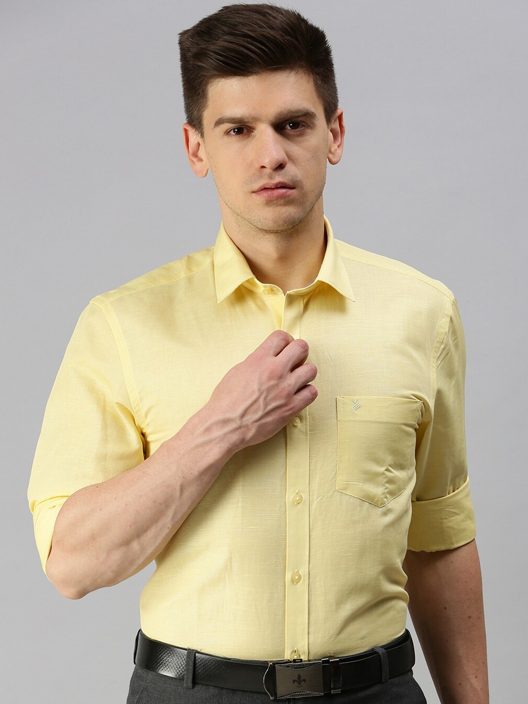 

ALAYA Slim Fit Spread Collar Formal Shirt, Yellow