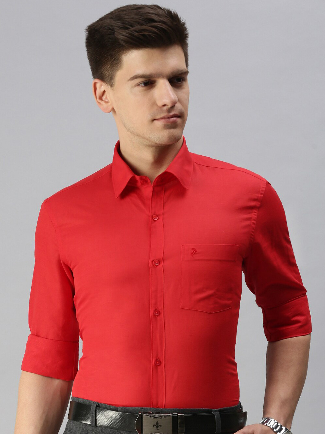 

ALAYA Slim Fit Opaque Cotton Linen Formal Shirt, Red