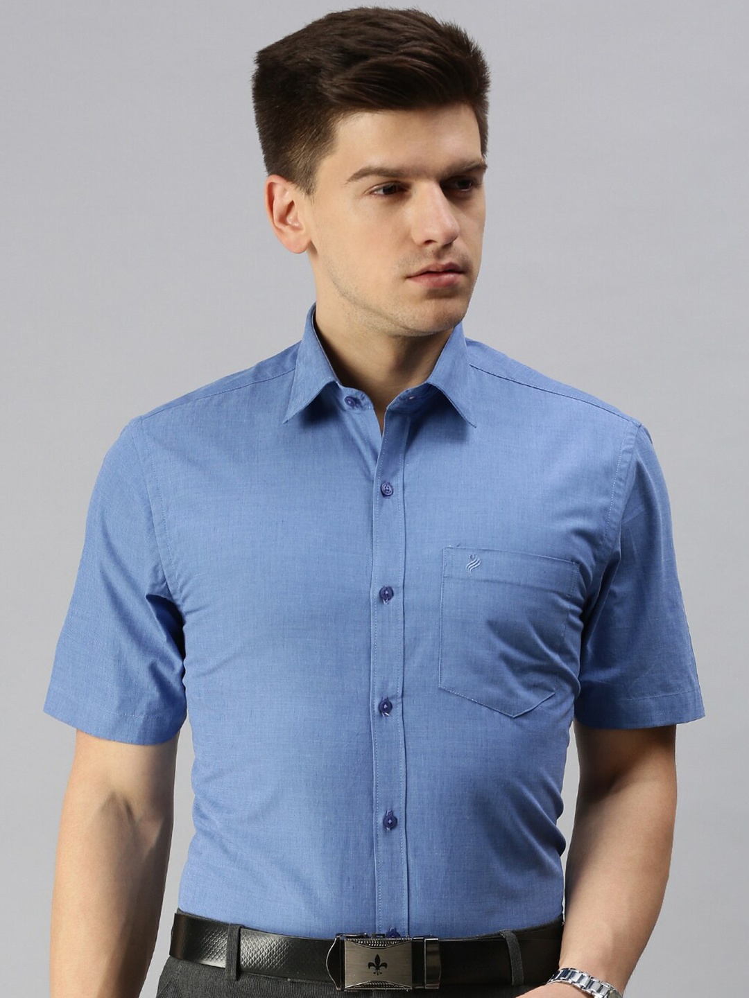 

ALAYA Slim Fit Spread Collar Cotton Formal Shirt, Blue