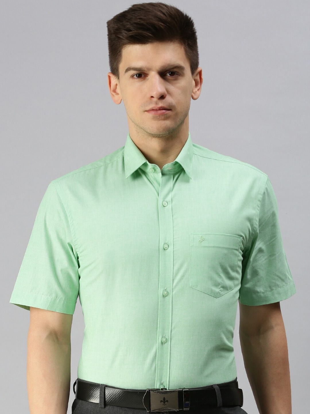 

ALAYA Slim Fit Spread Collar Cotton Formal Shirt, Green