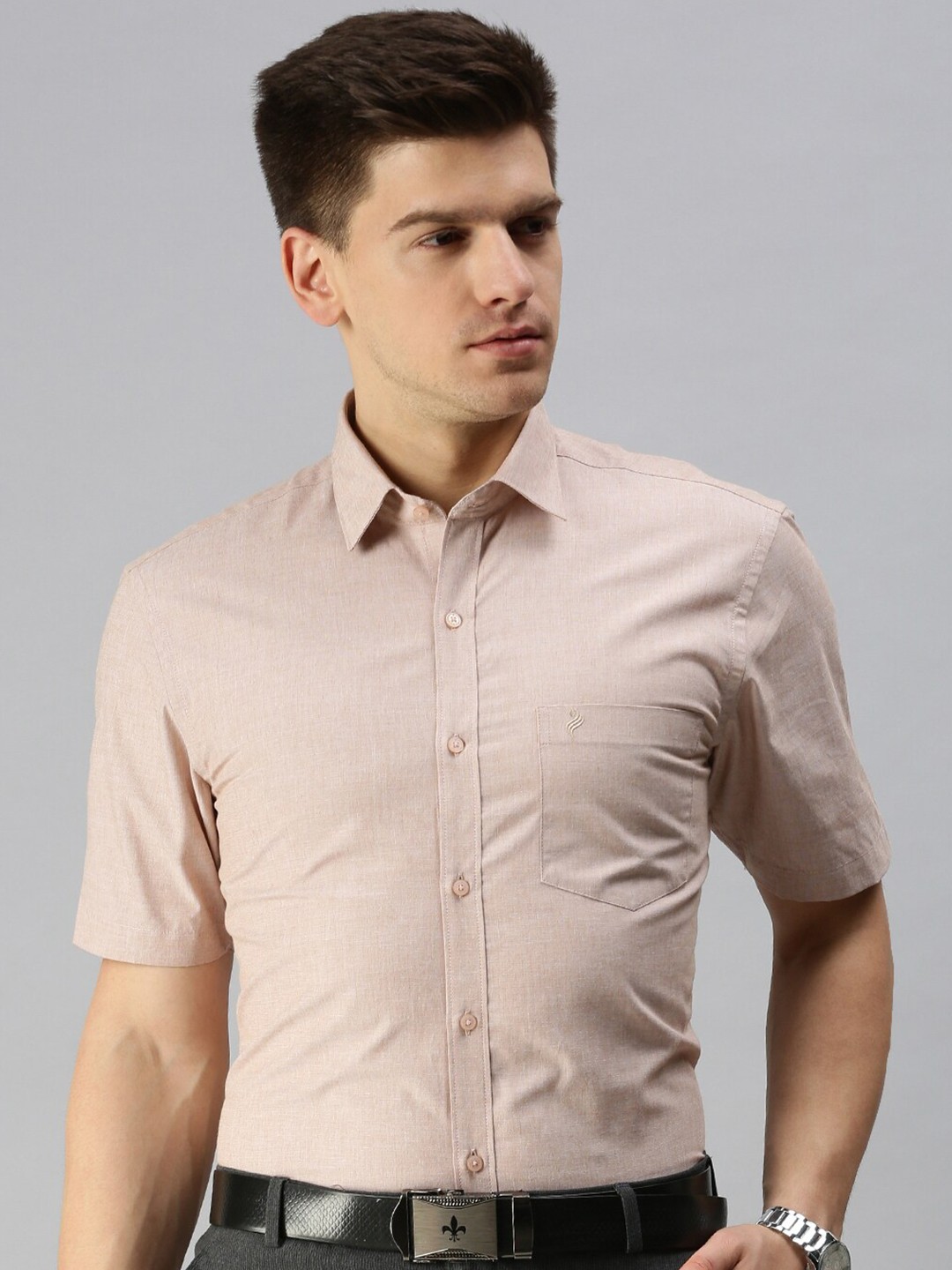 

ALAYA Slim Fit Spread Collar Cotton Formal Shirt, Beige
