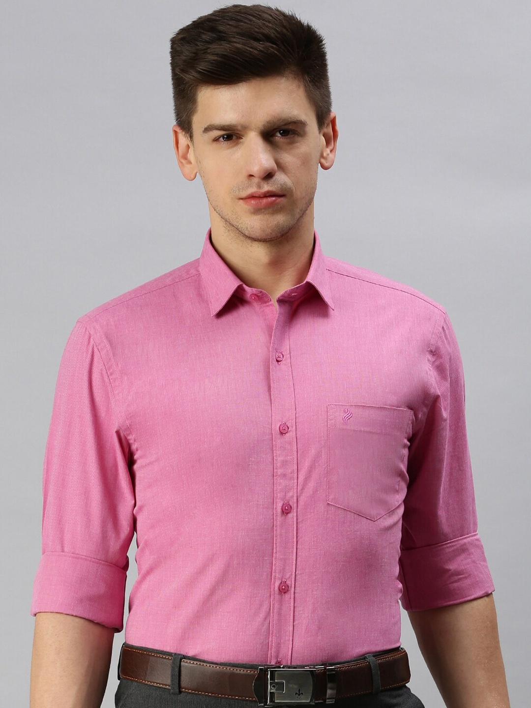 

ALAYA Slim Fit Spread Collar Opaque Cotton Formal Shirt, Pink