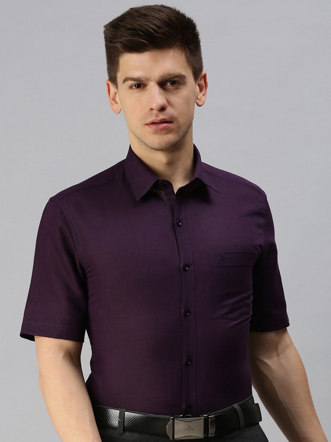 

ALAYA Spread Collar Slim Fit Cotton Casual Shirt, Purple
