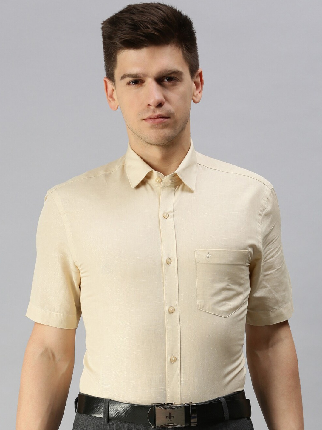 

ALAYA Slim Fit Opaque Cotton Linen Formal Shirt, Yellow