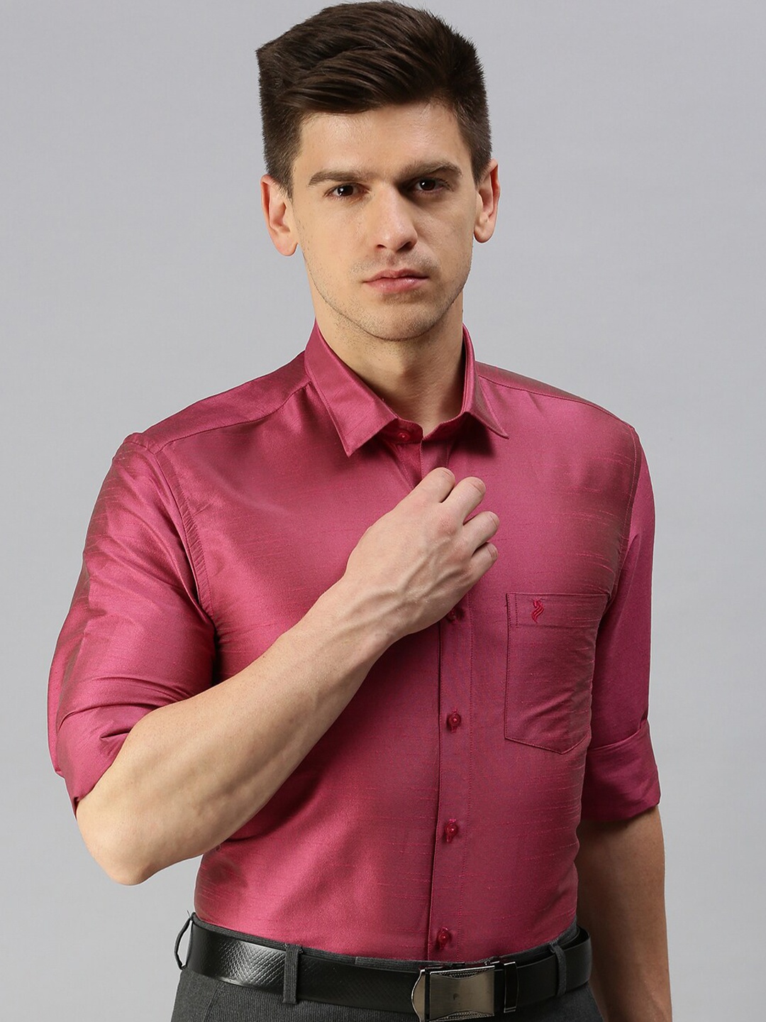

ALAYA Spread Collar Opaque Casual Shirt, Pink