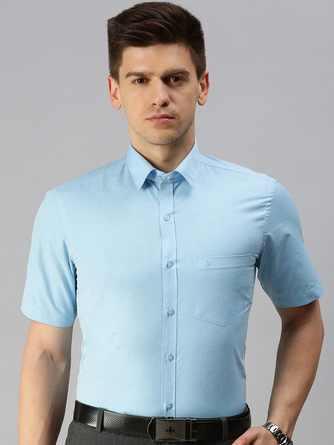 

ALAYA Spread Collar Slim Fit Cotton Formal Shirt, Blue