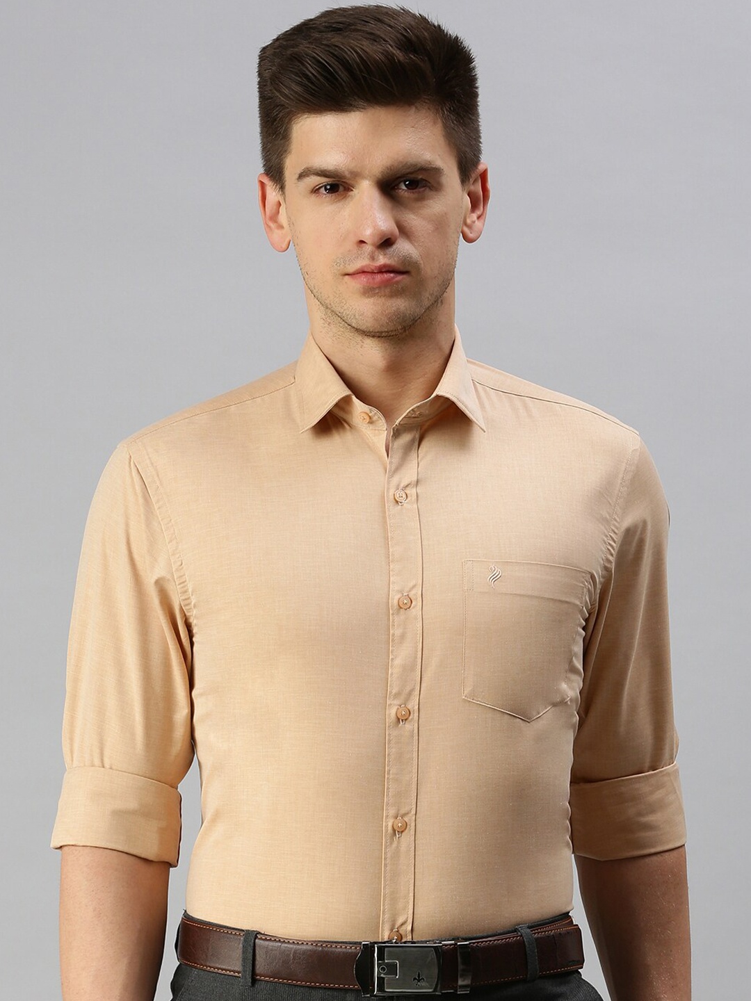 

ALAYA Spread Collar Slim Fit Cotton Formal Shirt, Yellow