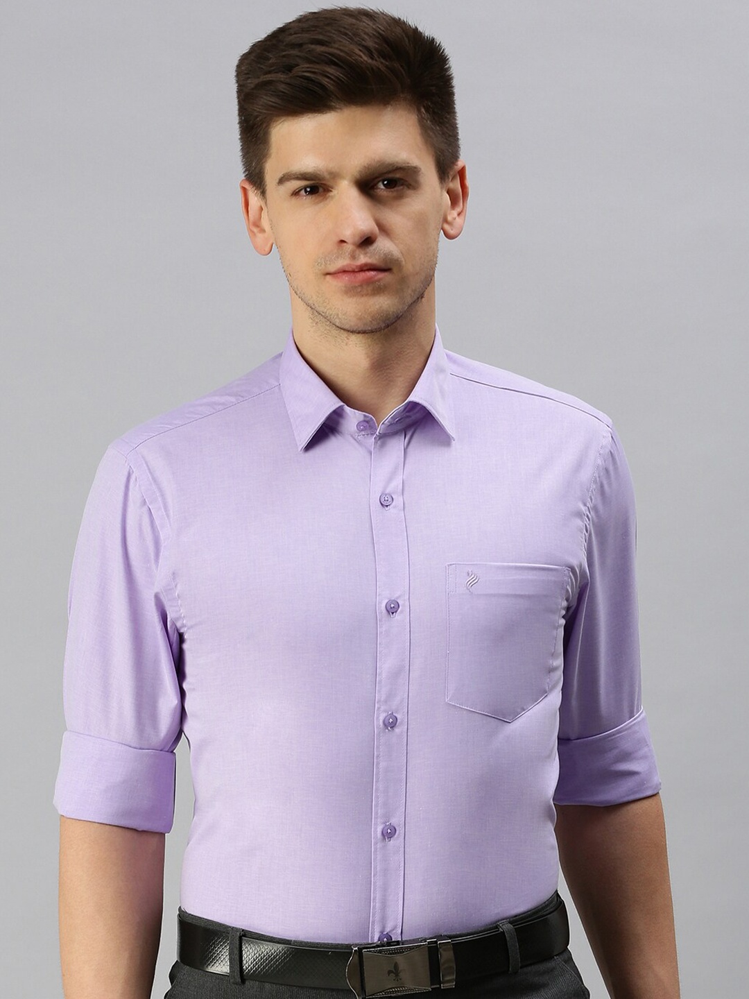 

ALAYA Slim Fit Spread Collar Opaque Cotton Formal Shirt, Purple