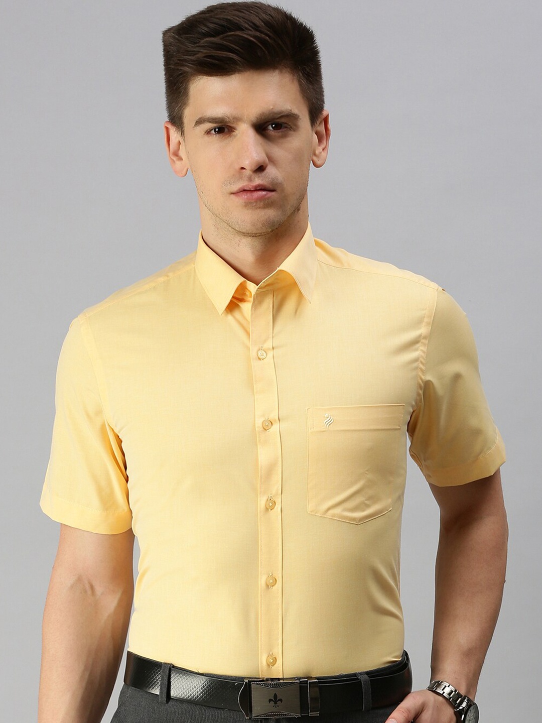

ALAYA Slim Fit Spread Collar Cotton Formal Shirt, Yellow