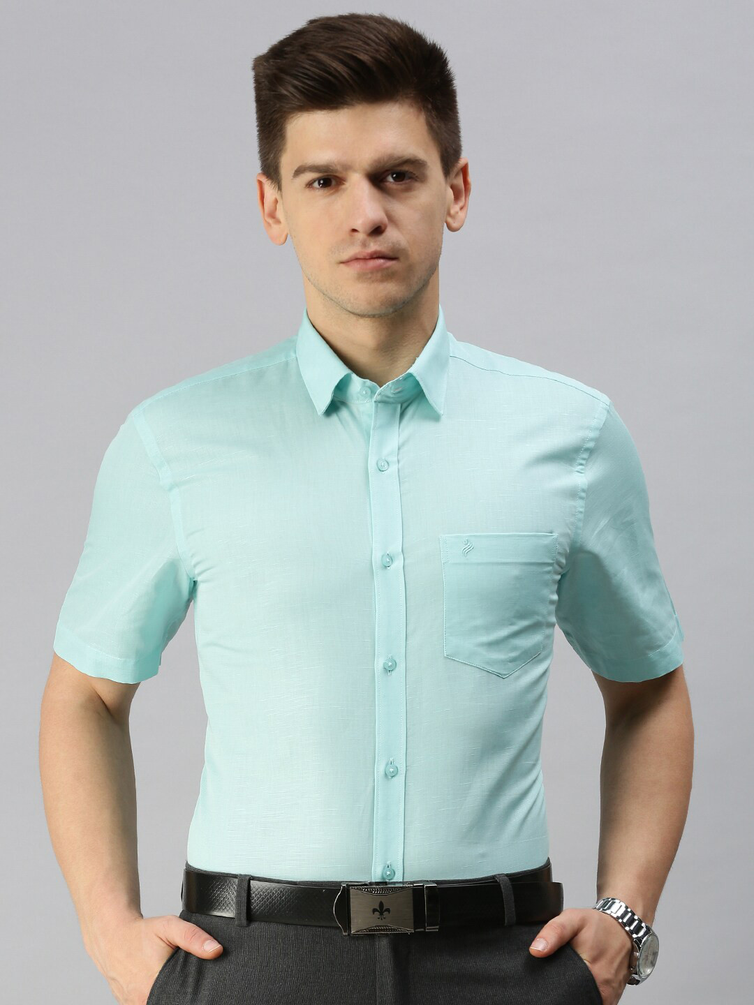 

ALAYA Spread Collar Slim Fit Cotton Casual Shirt, Blue