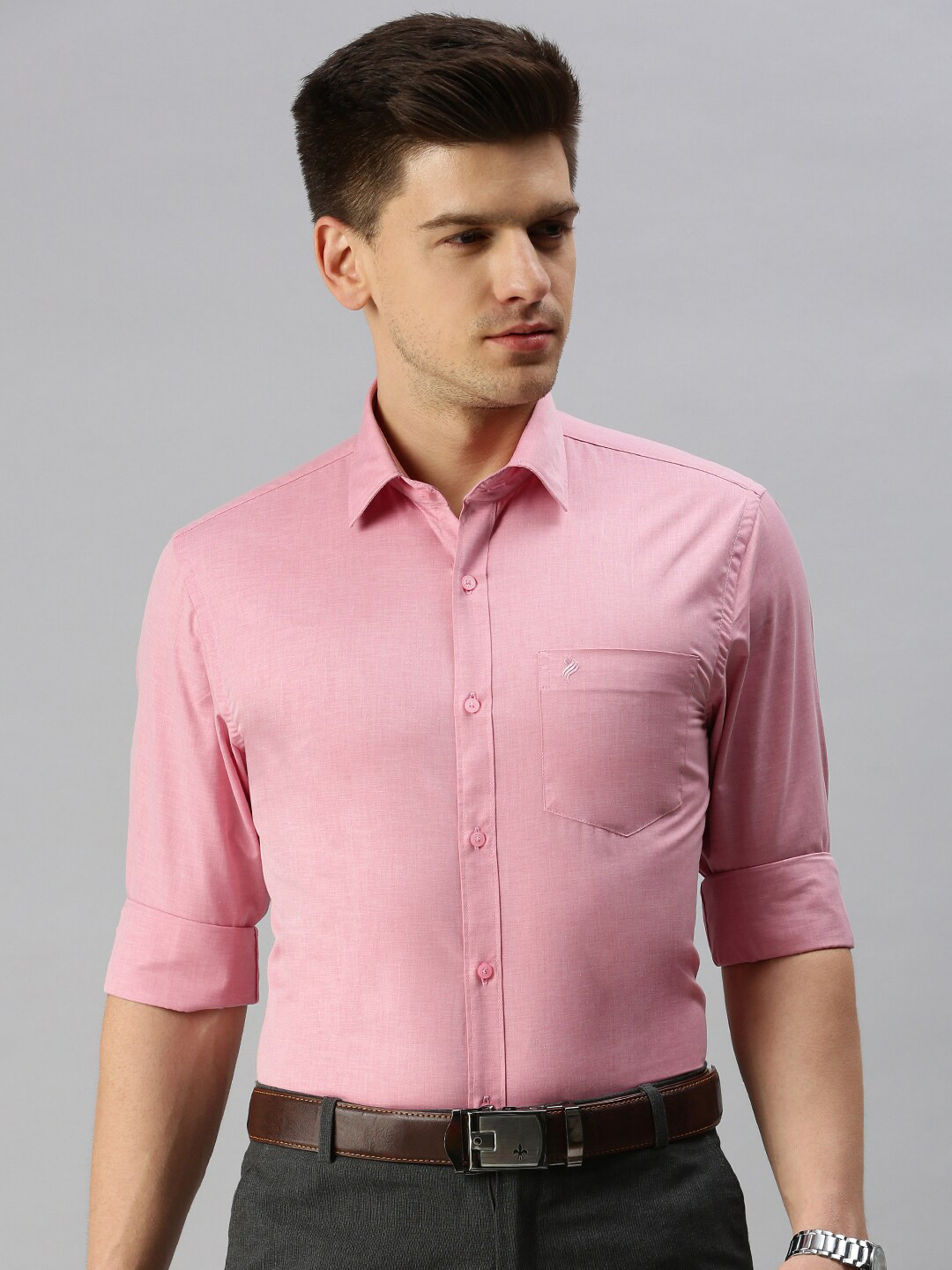 

ALAYA Slim Fit Spread Collar Cotton Formal Shirt, Pink