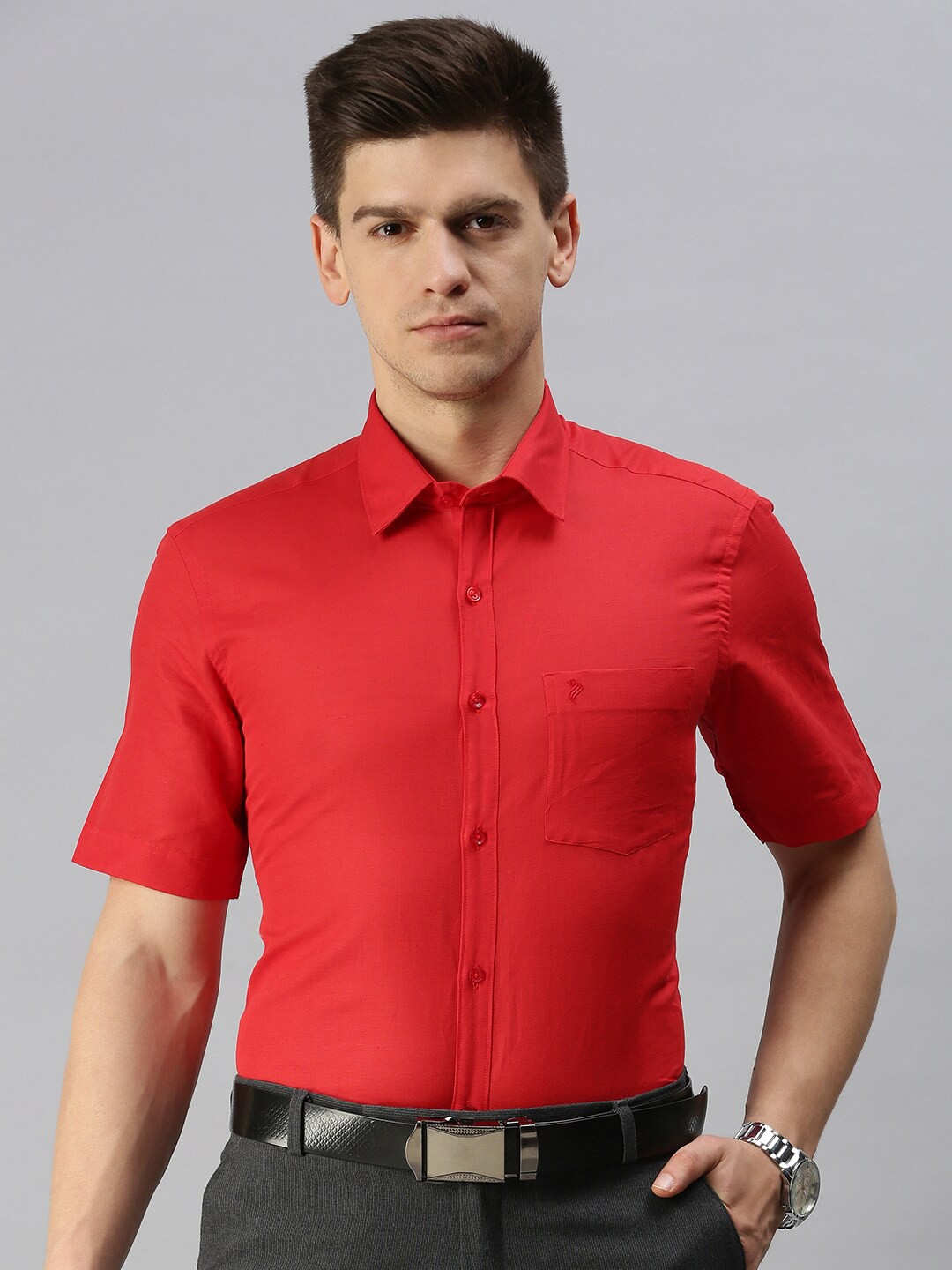 

ALAYA Slim Fit Opaque Cotton Linen Formal Shirt, Red