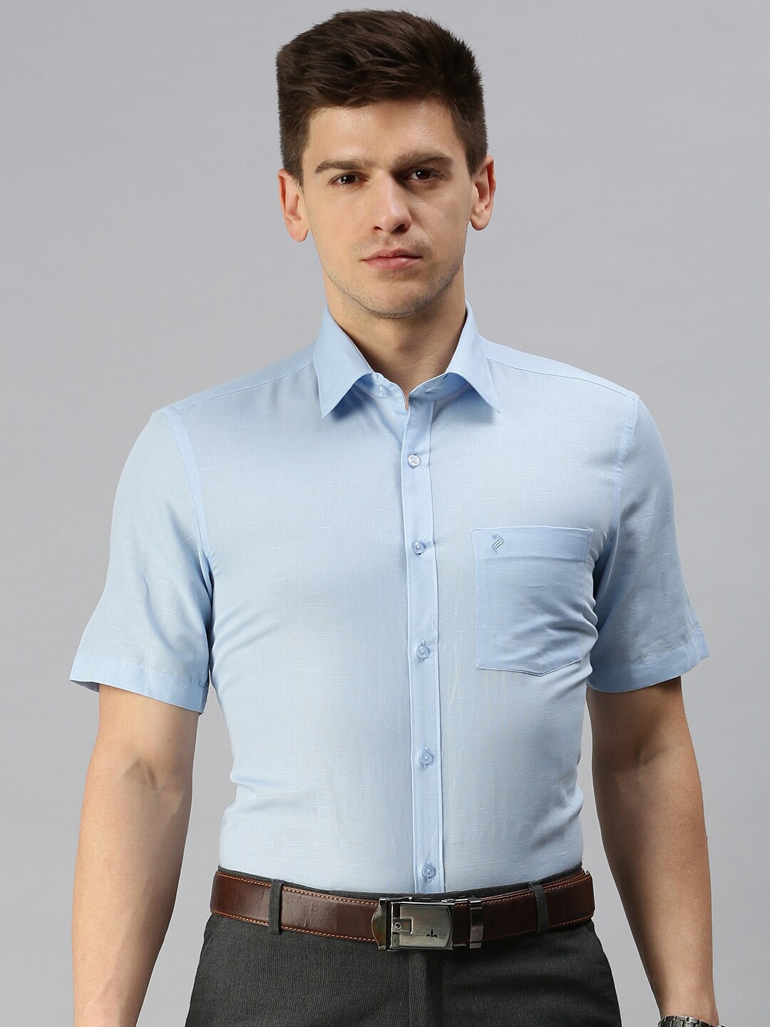 

ALAYA Slim Fit Spread Collar Formal Shirt, Blue