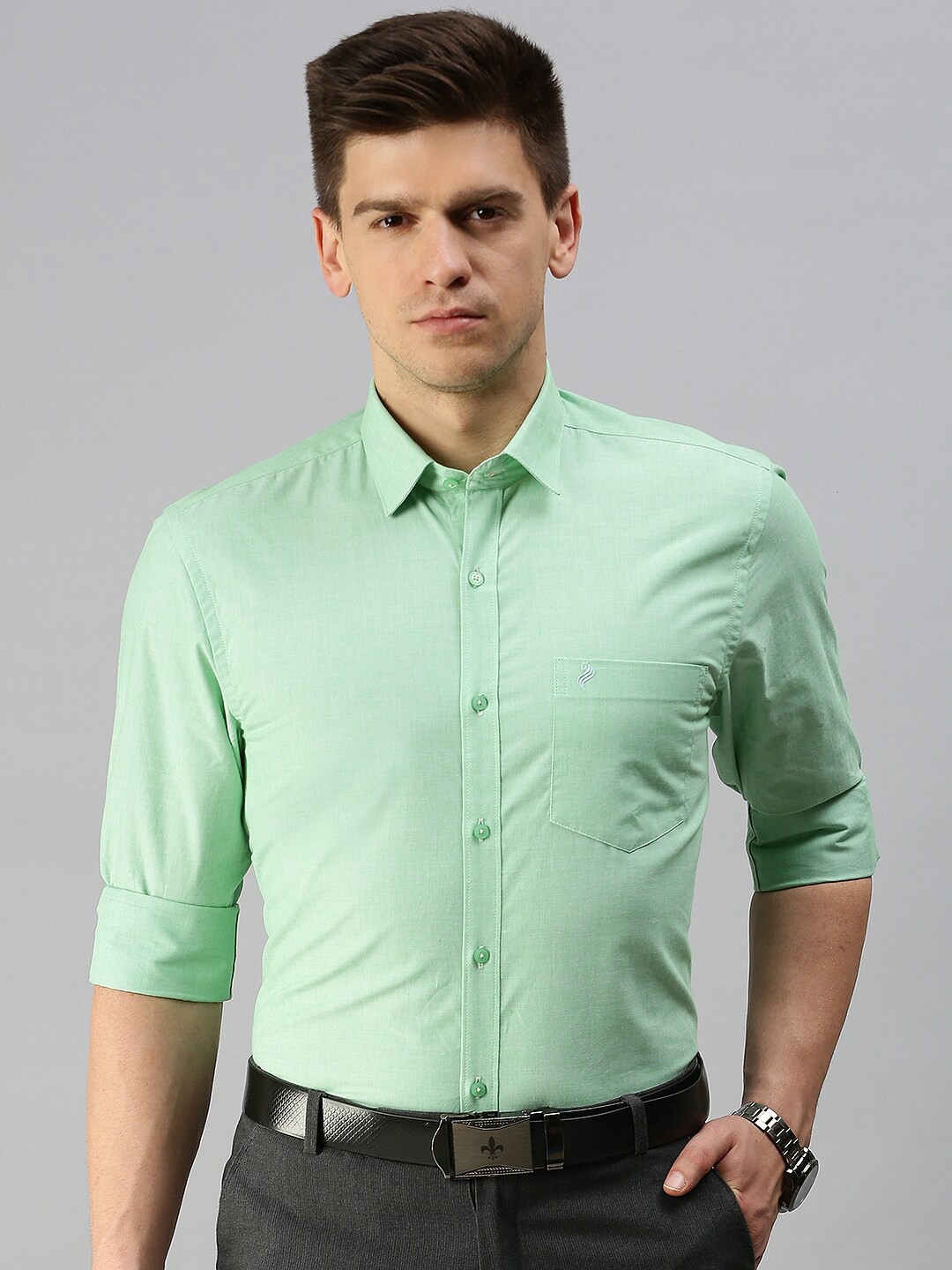 

ALAYA Spread Collar Slim Fit Cotton Casual Shirt, Green