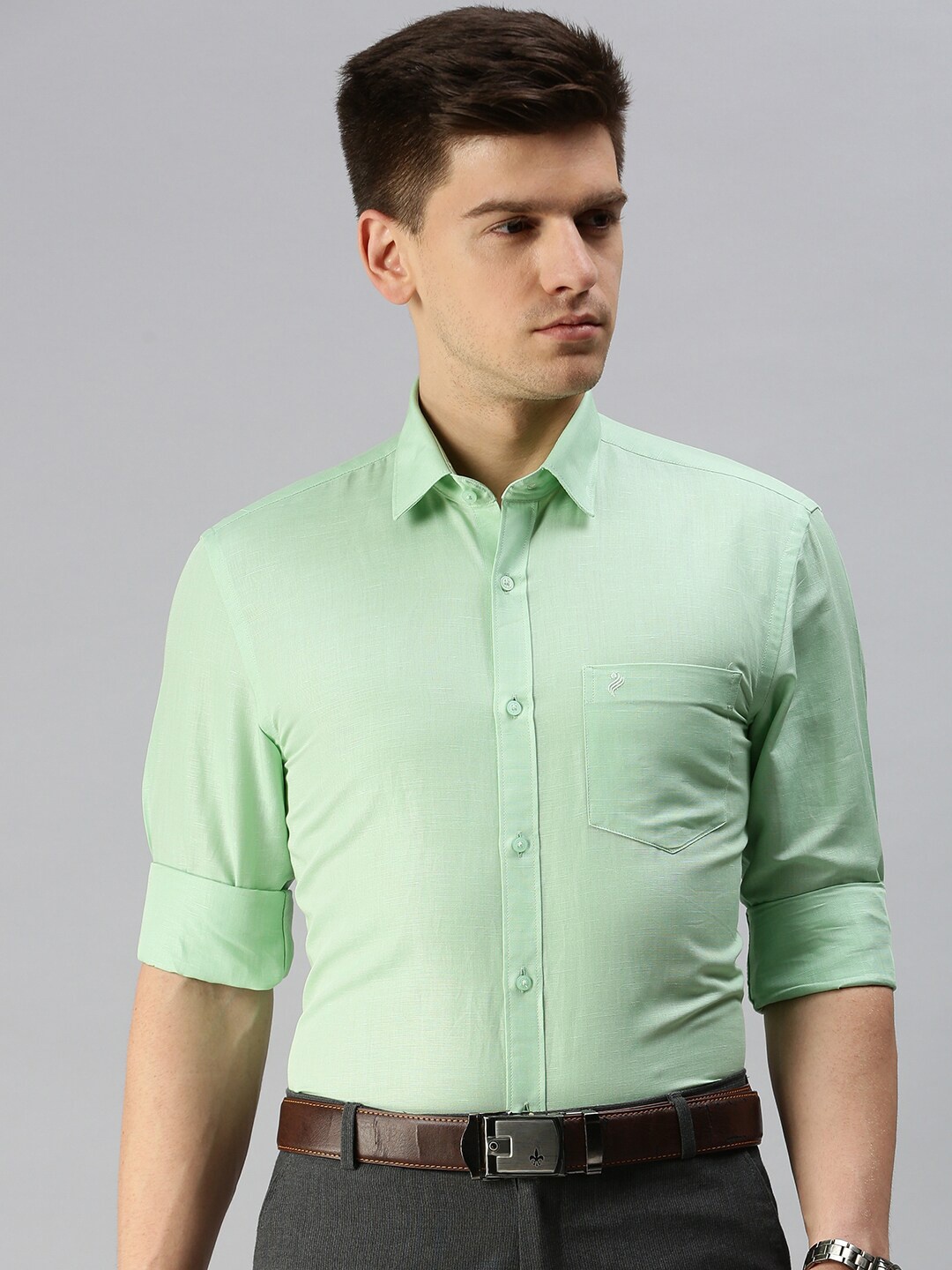 

ALAYA Spread Collar Slim Fit Cotton Casual Shirt, Green