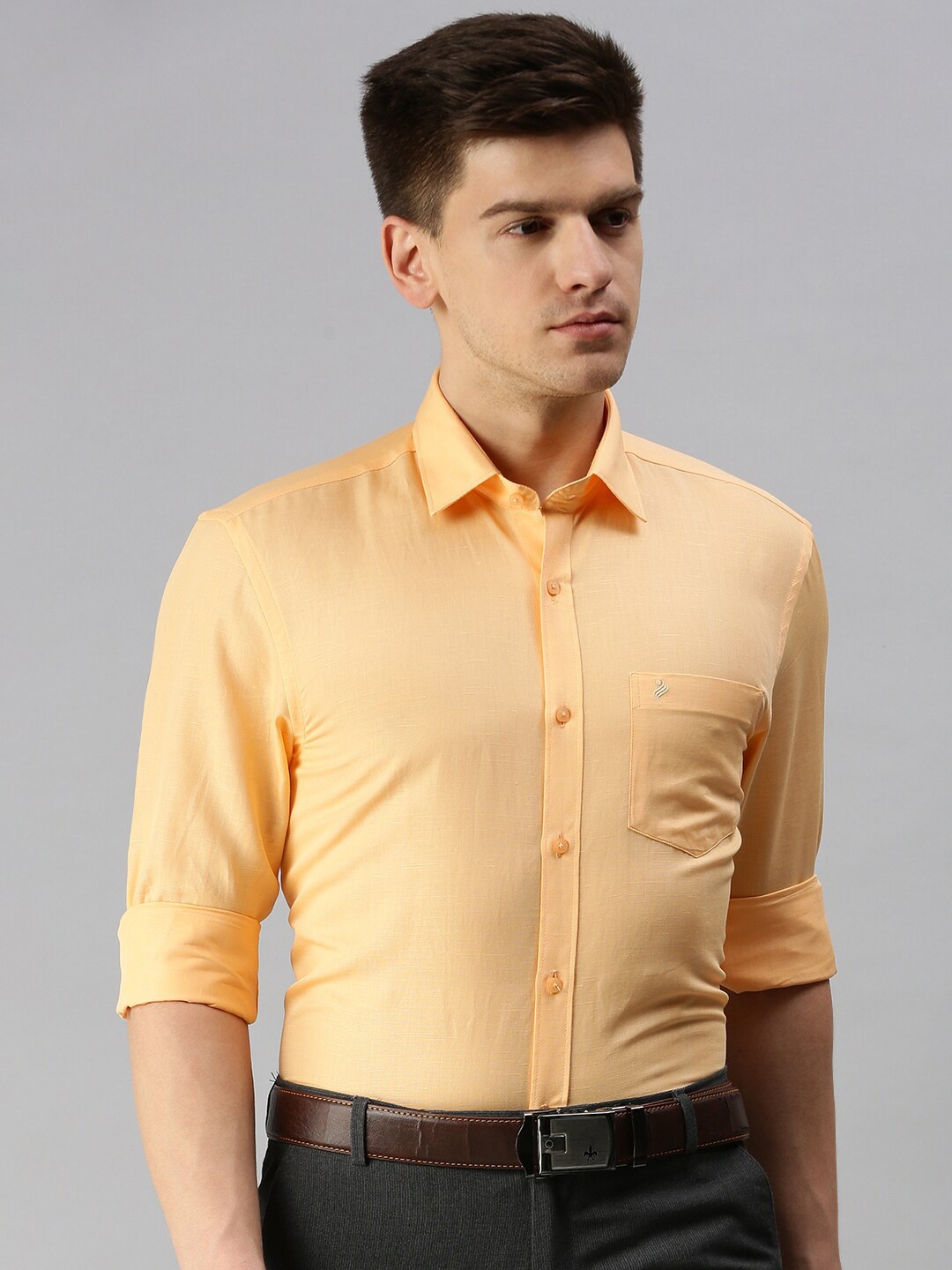 

ALAYA Slim Fit Opaque Cotton Linen Formal Shirt, Orange