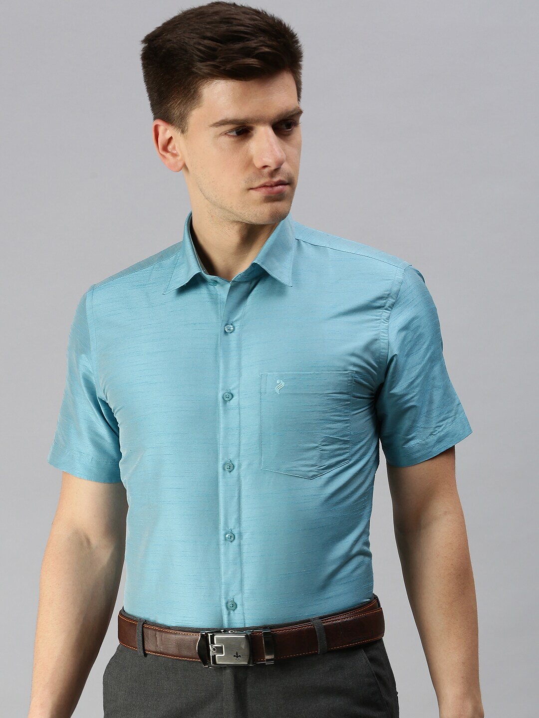 

ALAYA Spread Collar Slim Fit Formal Shirt, Blue