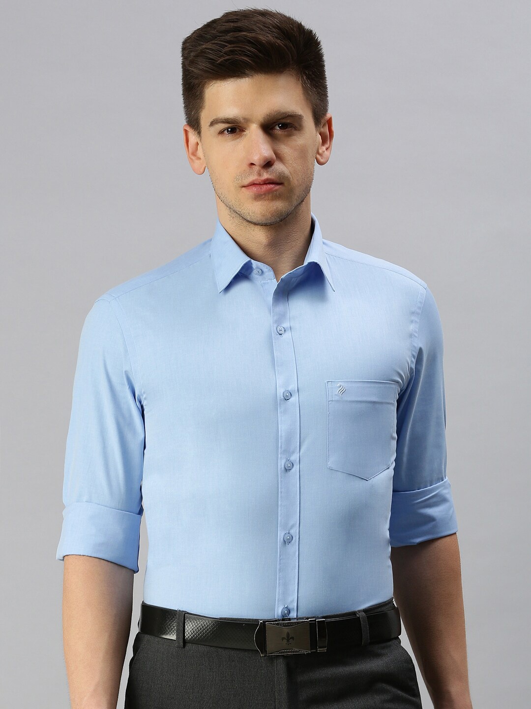 

ALAYA Slim Fit Spread Collar Cotton Formal Shirt, Blue