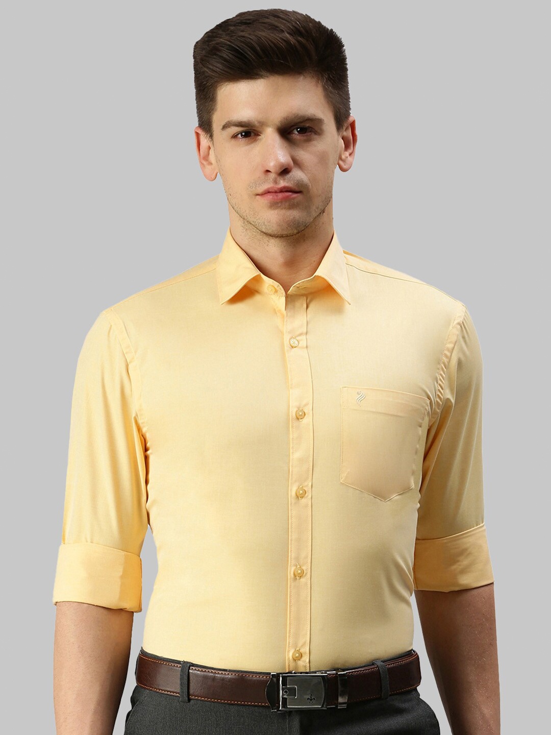 

ALAYA Spread Collar Slim Fit Cotton Formal Shirt, Yellow