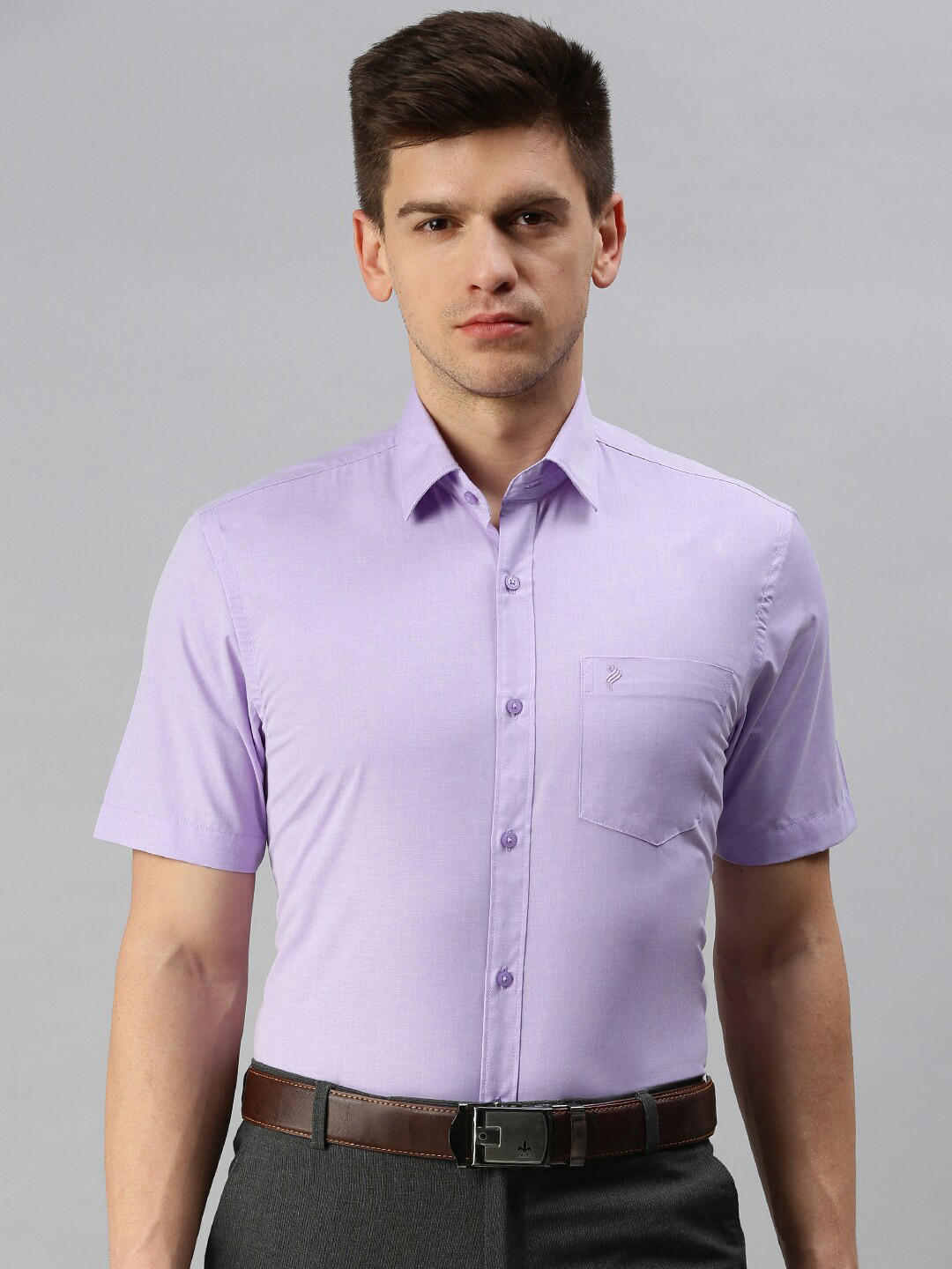 

ALAYA Slim Fit Spread Collar Opaque Cotton Formal Shirt, Purple