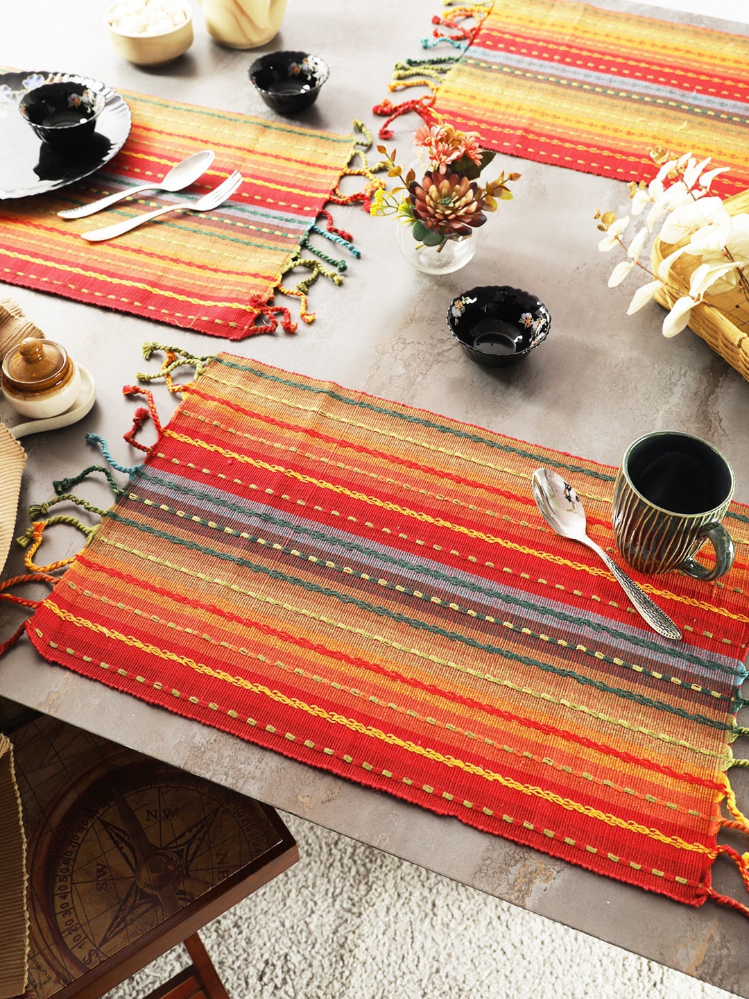 

eyda Red & Yellow 6 Pieces Printed Cotton Table Placemats