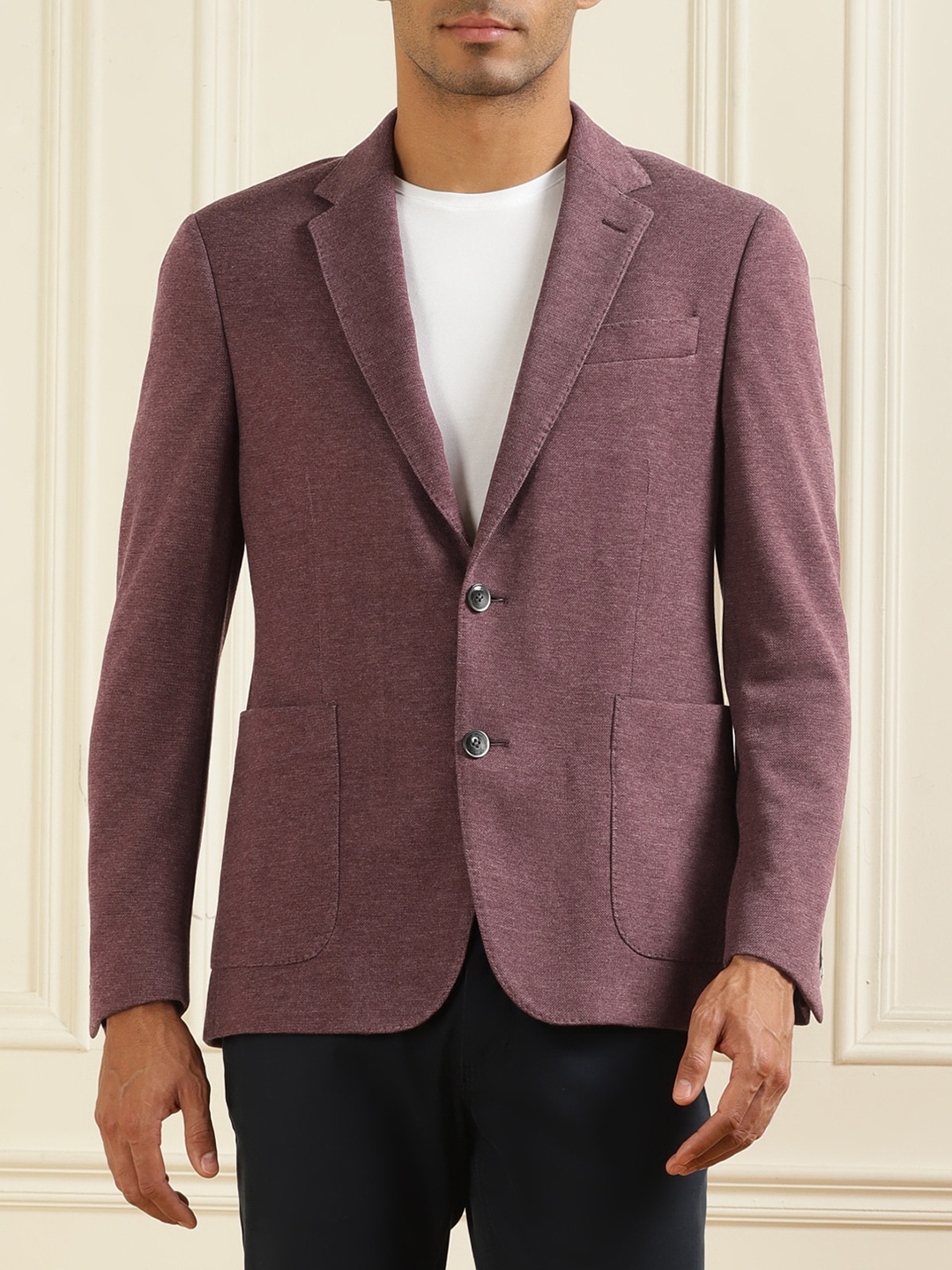 

HACKETT LONDON Self Design Single-Breasted Blazer, Burgundy