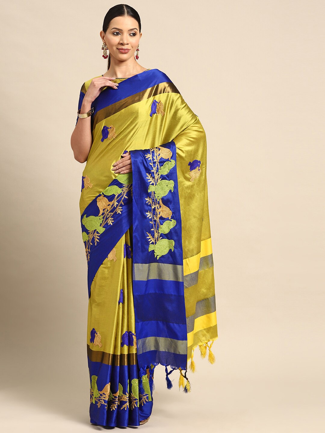 

Mitera Ethnic Motifs Zari Silk Cotton Banarasi Saree, Yellow