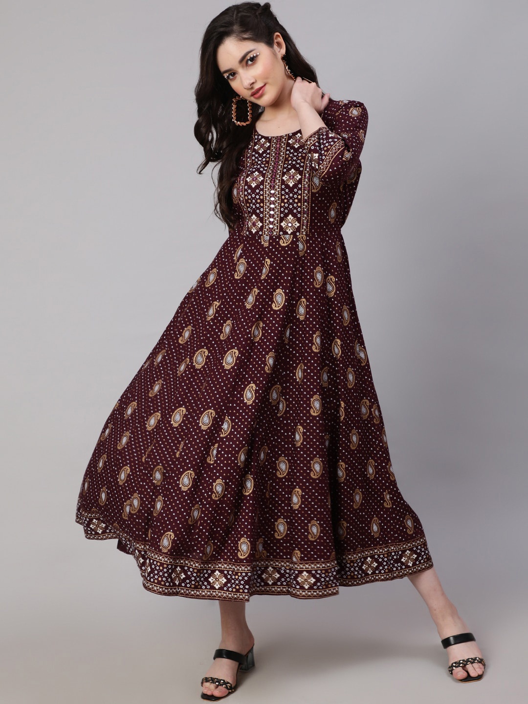 

KALINI Ethnic Motifs Printed A Line Ethnic Dress, Purple