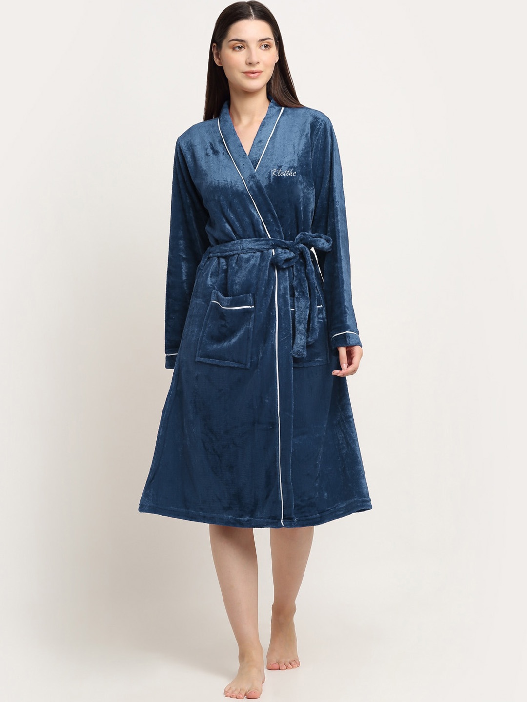 

KLOTTHE Woolen Bath Robe With Belt, Turquoise blue
