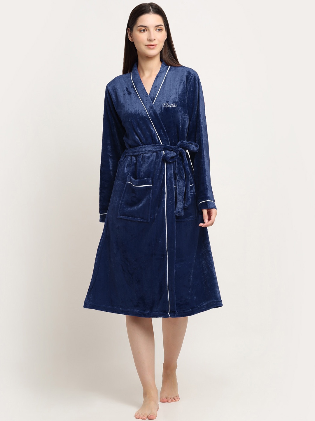 

KLOTTHE Wool Bath Robe with Belt, Blue