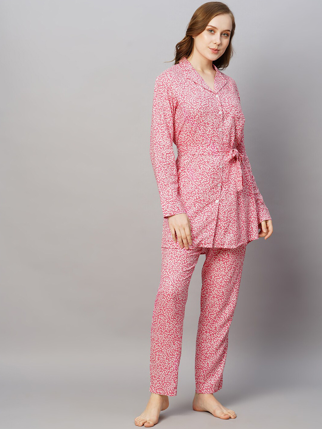

DRAPE IN VOGUE Floral Printed Pure Cotton Night suit, Pink
