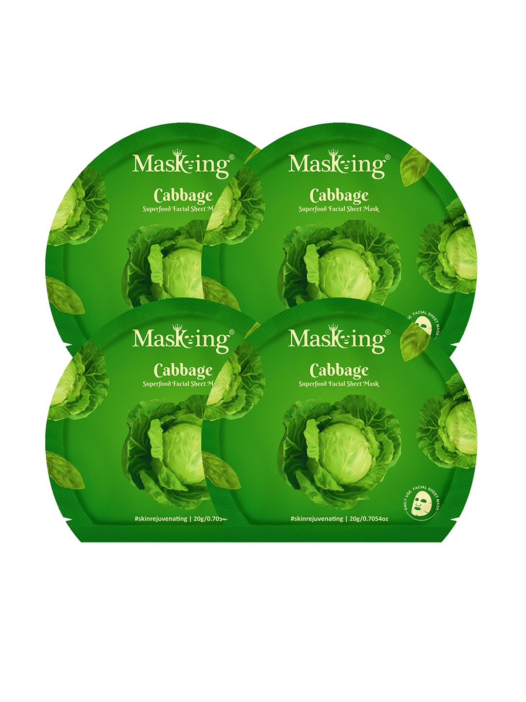 

Masking Pack of 4 Cabbage Superfood Facial Sheet Masks, Green