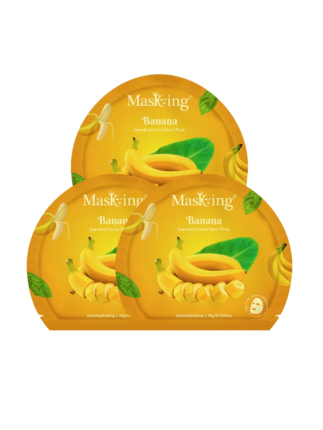 

MasKing Banana Set Of 3 Superfood Facial Sheet Masks -20g Each, Yellow