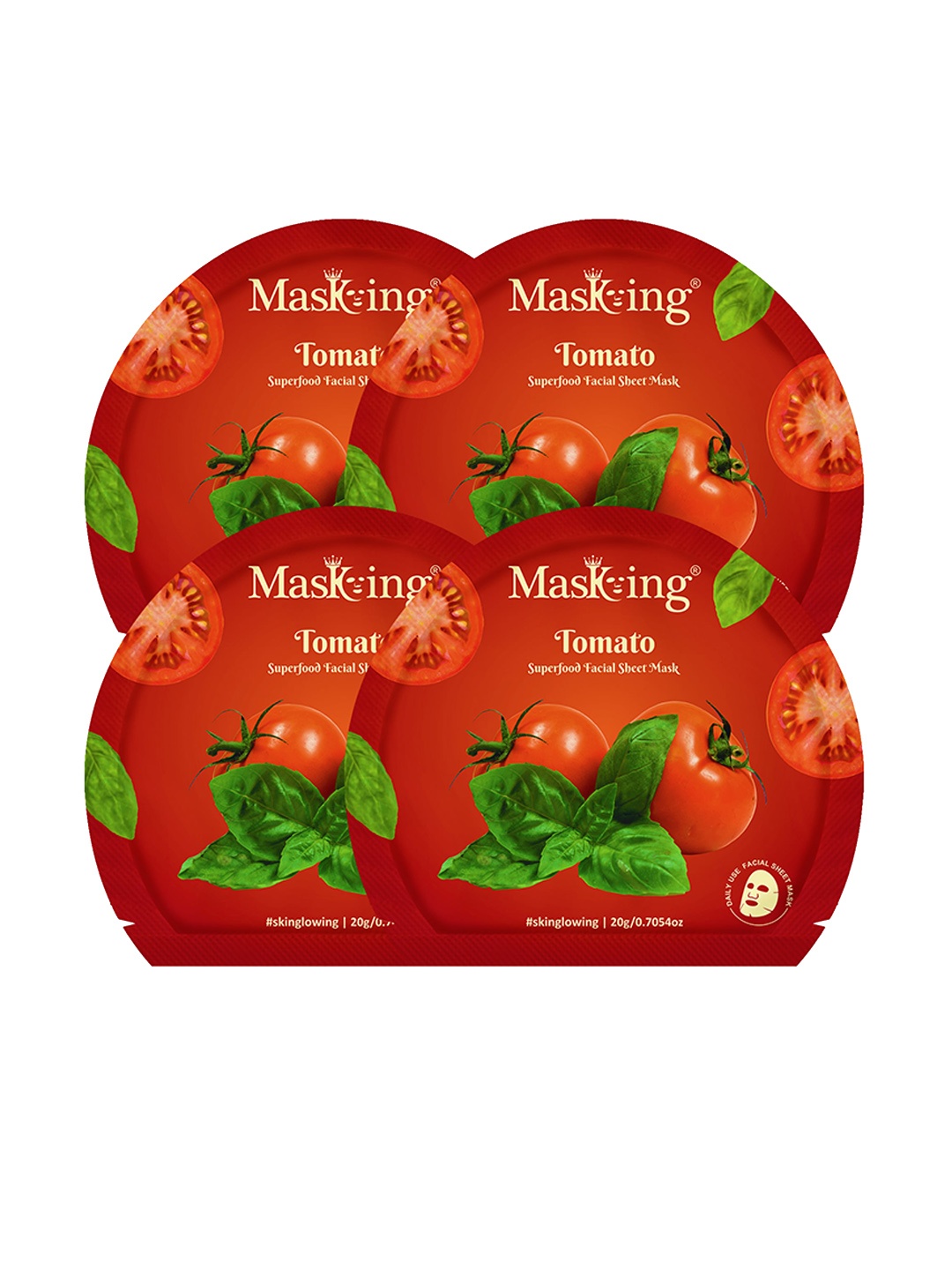 

Masking Pack of 4 Tomato Superfood Facial Sheet Masks, Red