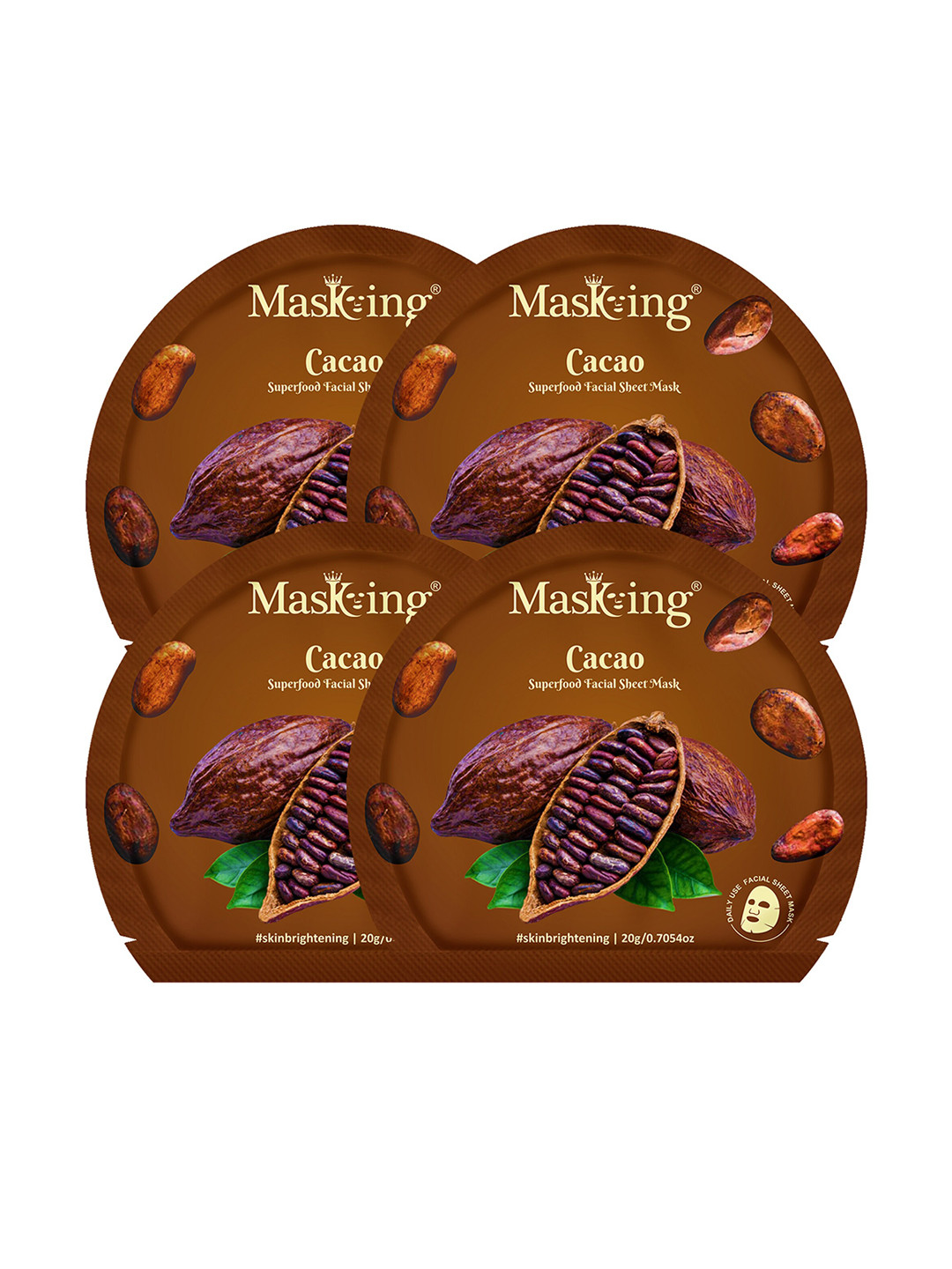 

MasKing Cacao Set Of 4 Superfood Facial Sheet Masks -20g Each, Brown